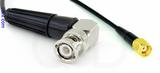 Coaxial Cable, BNC 90 degree (right angle) to SMA reverse polarity, RG174 flexible (TPR jacket), 50 foot, 50 ohm