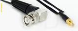 Coaxial Cable, BNC 90 degree (right angle) to SMB jack (male contact), RG188 low noise, 24 foot, 50 ohm