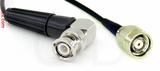 Coaxial Cable, BNC 90 degree (right angle) to TNC reverse polarity, RG174 flexible (TPR jacket), 1 foot, 50 ohm
