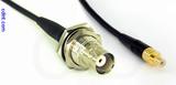 Coaxial Cable, BNC bulkhead mount female to SMB jack (male contact), RG174 low noise, 12 foot, 50 ohm