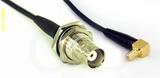 Coaxial Cable, BNC bulkhead mount female to SMB 90 degree (right angle) jack (male contact), RG174, 10 foot, 50 ohm