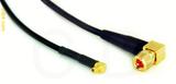 Coaxial Cable, MMCX 90 degree (right angle) plug (male contact) to 10-32 (Microdot compatible) 90 degree (right angle), RG174 flexible (TPR jacket), 32 foot, 50 ohm