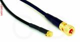 Coaxial Cable, MMCX 90 degree (right angle) plug (male contact) to 10-32 hex (Microdot compatible), RG174 flexible (TPR jacket), 2 foot, 50 ohm