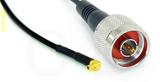 Coaxial Cable, MMCX 90 degree (right angle) plug (male contact) to N, RG174 flexible (TPR jacket), 1 foot, 50 ohm