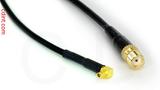 Coaxial Cable, MMCX 90 degree (right angle) plug (male contact) to SMA female, RG174 flexible (TPR jacket), 32 foot, 50 ohm