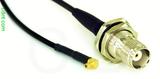 Coaxial Cable, MMCX 90 degree (right angle) plug (male contact) to TNC bulkhead mount female, RG174 flexible (TPR jacket), 1 foot, 50 ohm
