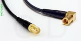 Coaxial Cable, SMA female reverse polarity to SMB 90 degree (right angle) plug (female contact), RG174 flexible (TPR jacket), 4 foot, 50 ohm