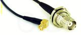 Coaxial Cable, SMC (Subvis) 90 degree (right angle) to TNC bulkhead mount female, RG174, 1 foot, 50 ohm